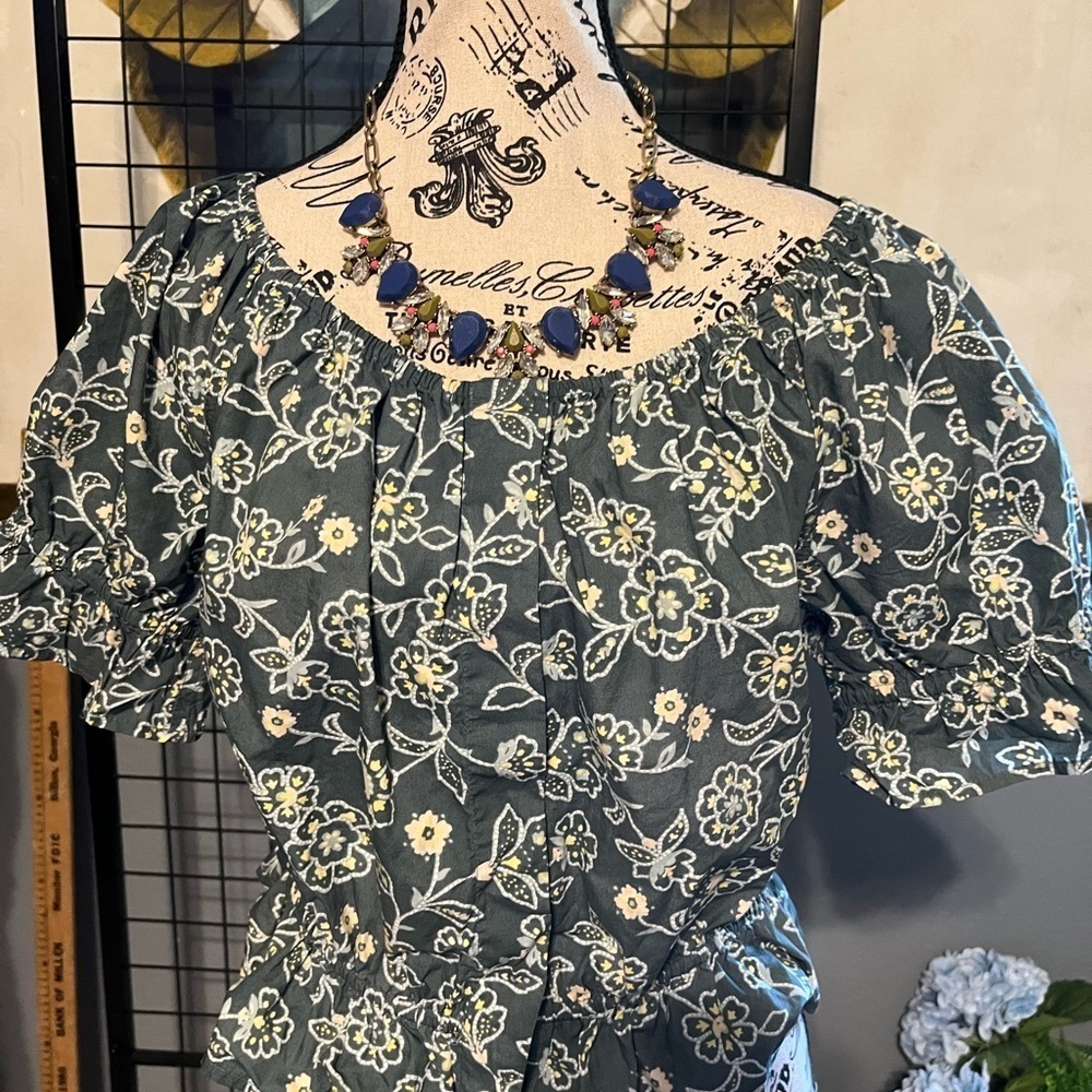 J. Crew Floral Blouse in Green and White